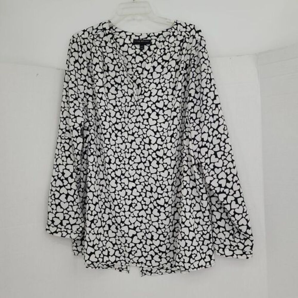 Lane Bryant Women's‎ Black White Hearts Plus 18/20 Tunic Blouse Boho
